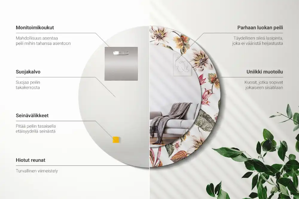 Round mirror frame with print Vintage flowers