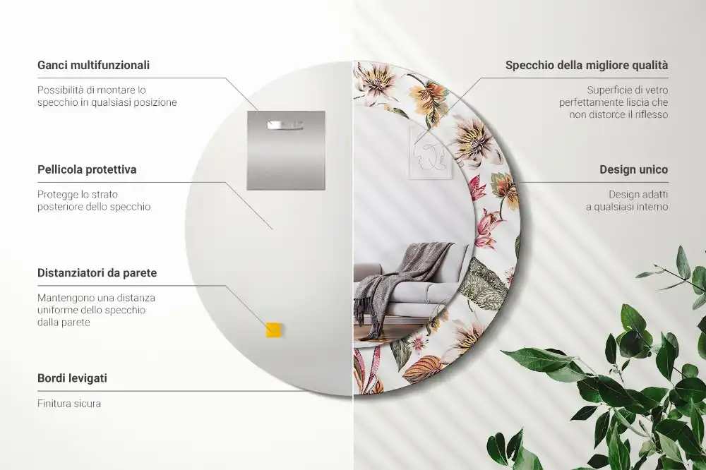 Round mirror frame with print Vintage flowers