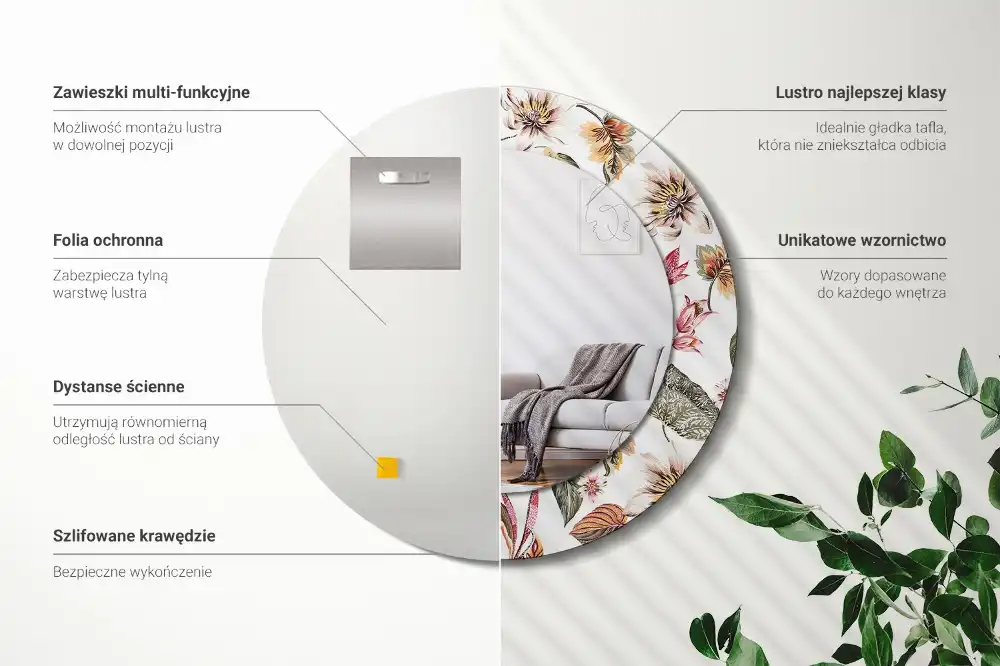 Round mirror frame with print Vintage flowers