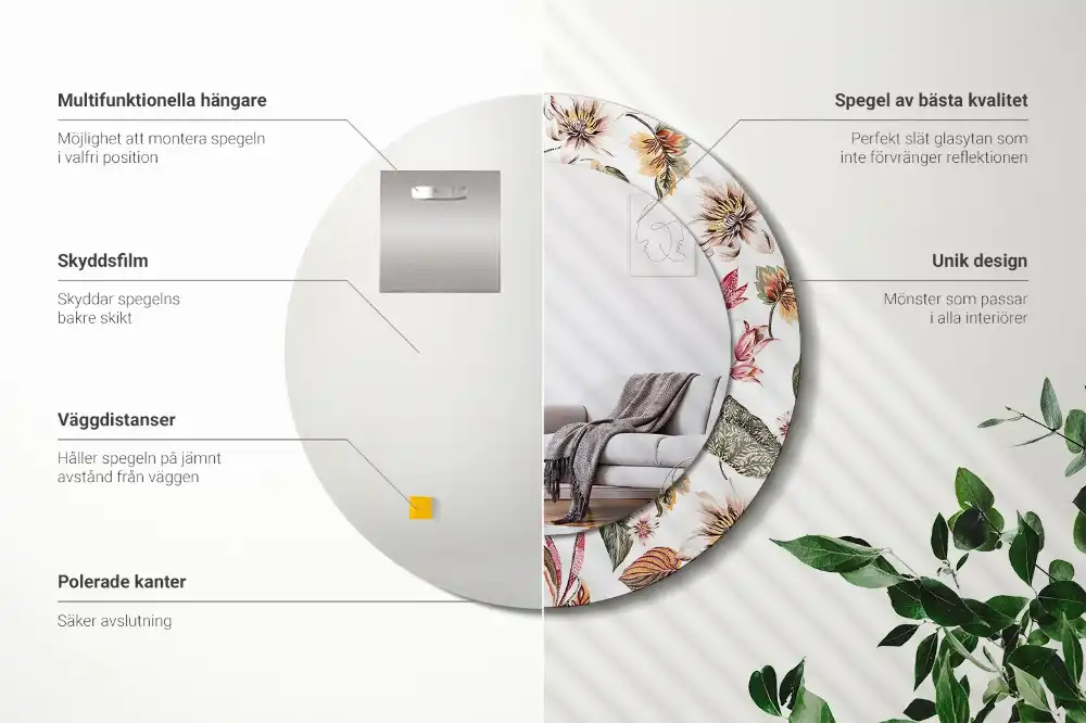 Round mirror frame with print Vintage flowers