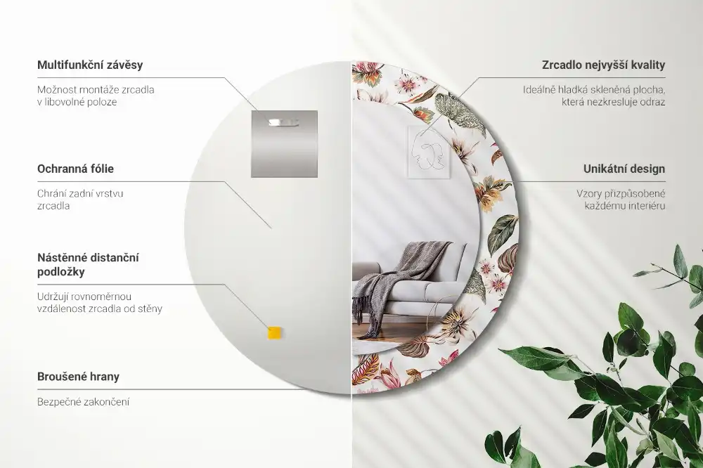 Round mirror frame with print Vintage flowers