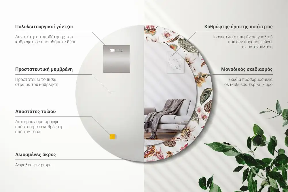 Round mirror frame with print Vintage flowers