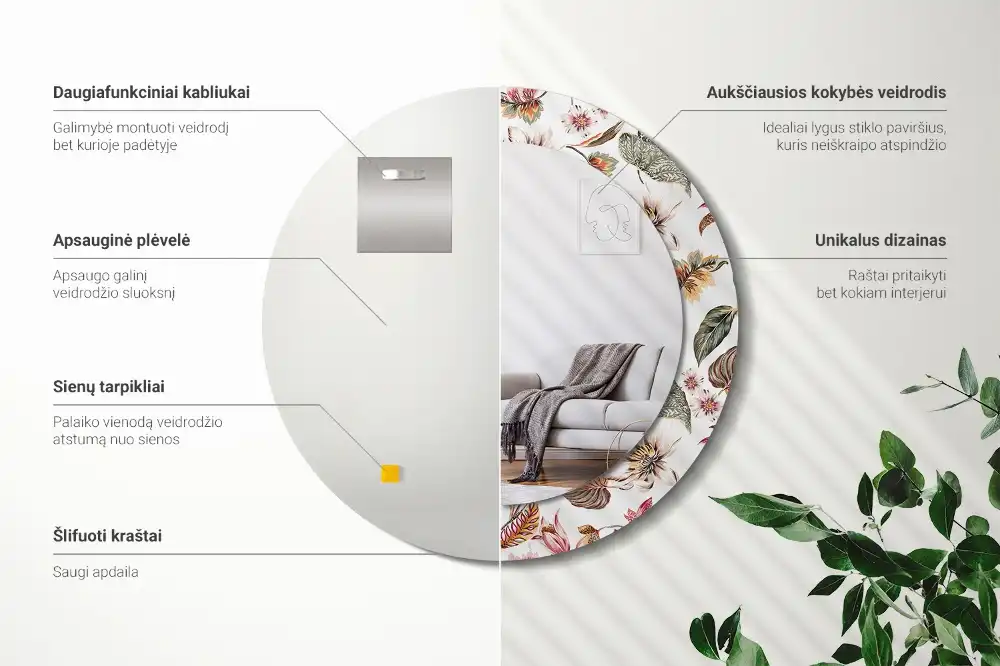 Round mirror frame with print Vintage flowers