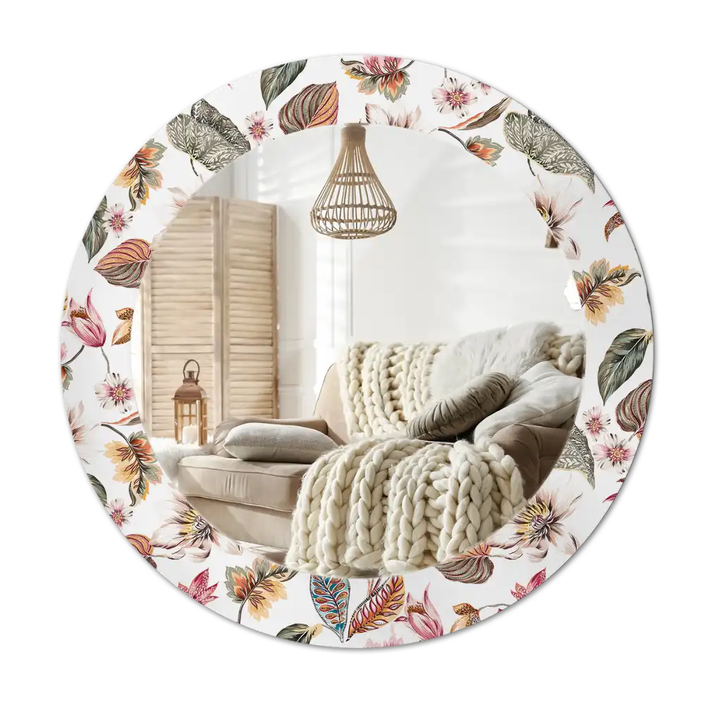 Round mirror frame with print Vintage flowers