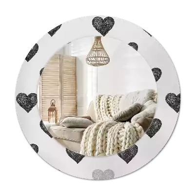 Round mirror frame with print Abstract hearts