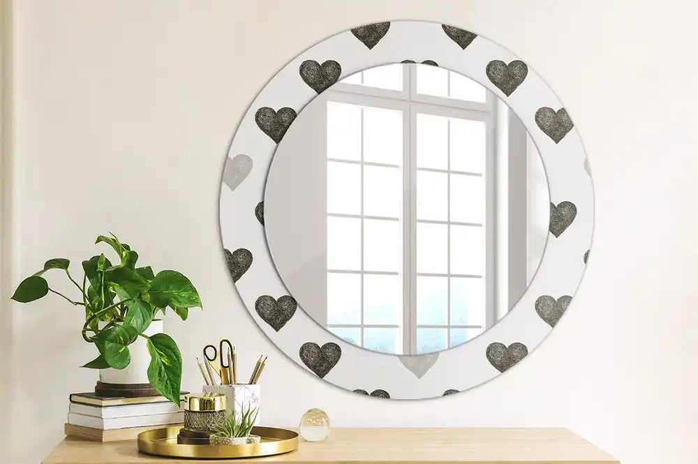 Round mirror frame with print Abstract hearts