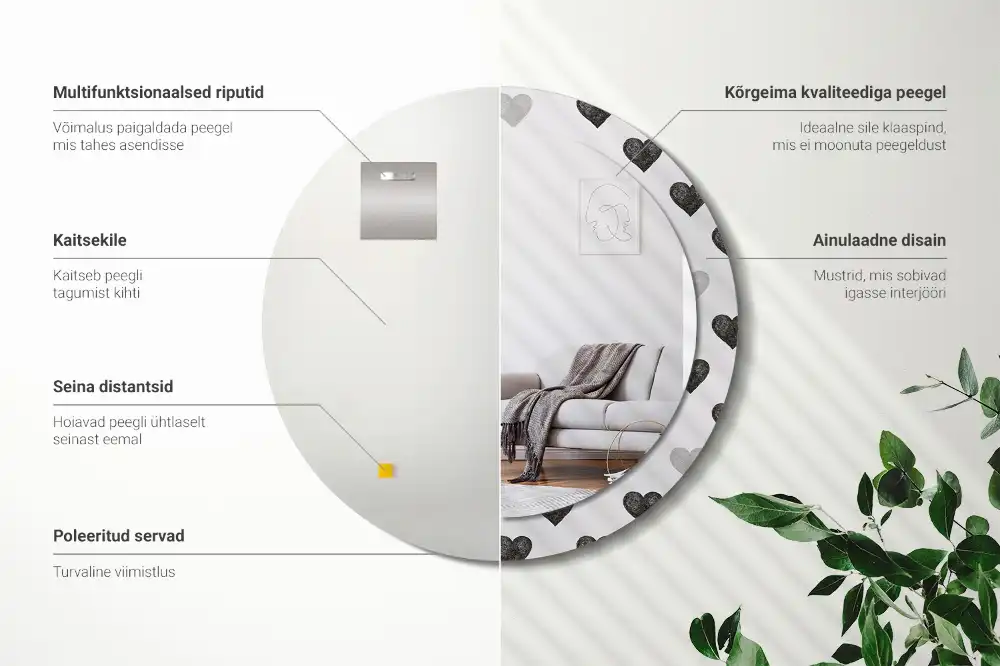 Round mirror frame with print Abstract hearts