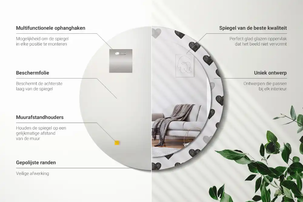 Round mirror frame with print Abstract hearts
