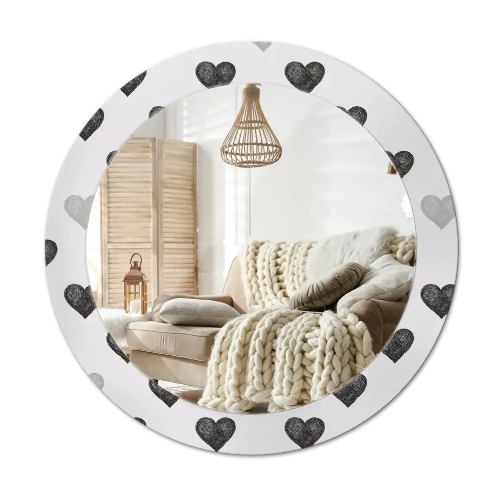 Round mirror frame with print Abstract hearts