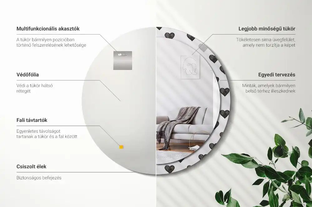 Round mirror frame with print Abstract hearts