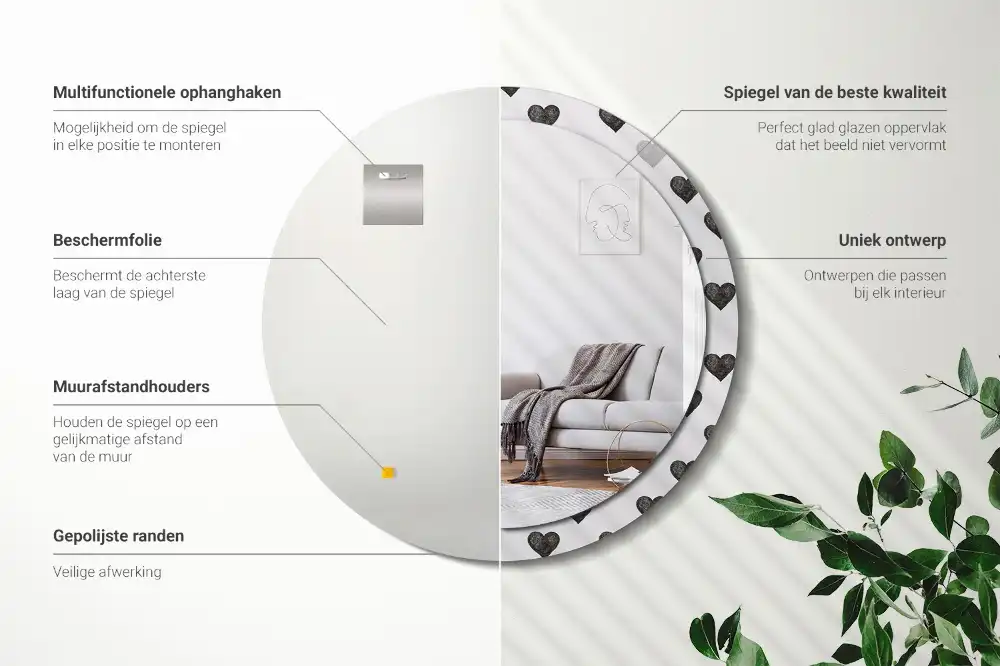 Round mirror frame with print Abstract hearts