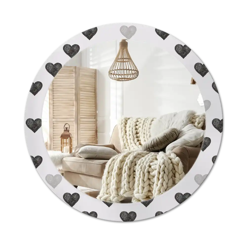 Round mirror frame with print Abstract hearts