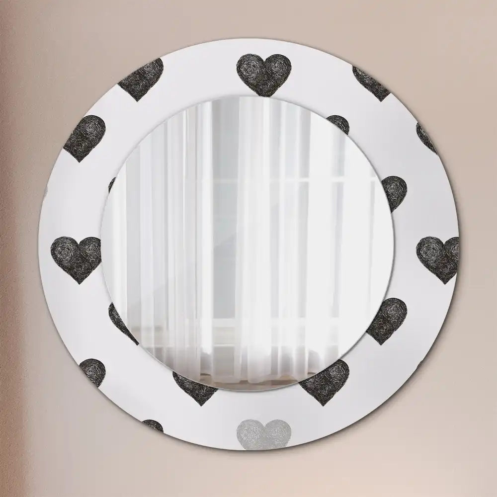 Round mirror frame with print Abstract hearts