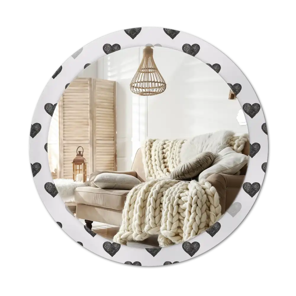 Round mirror frame with print Abstract hearts