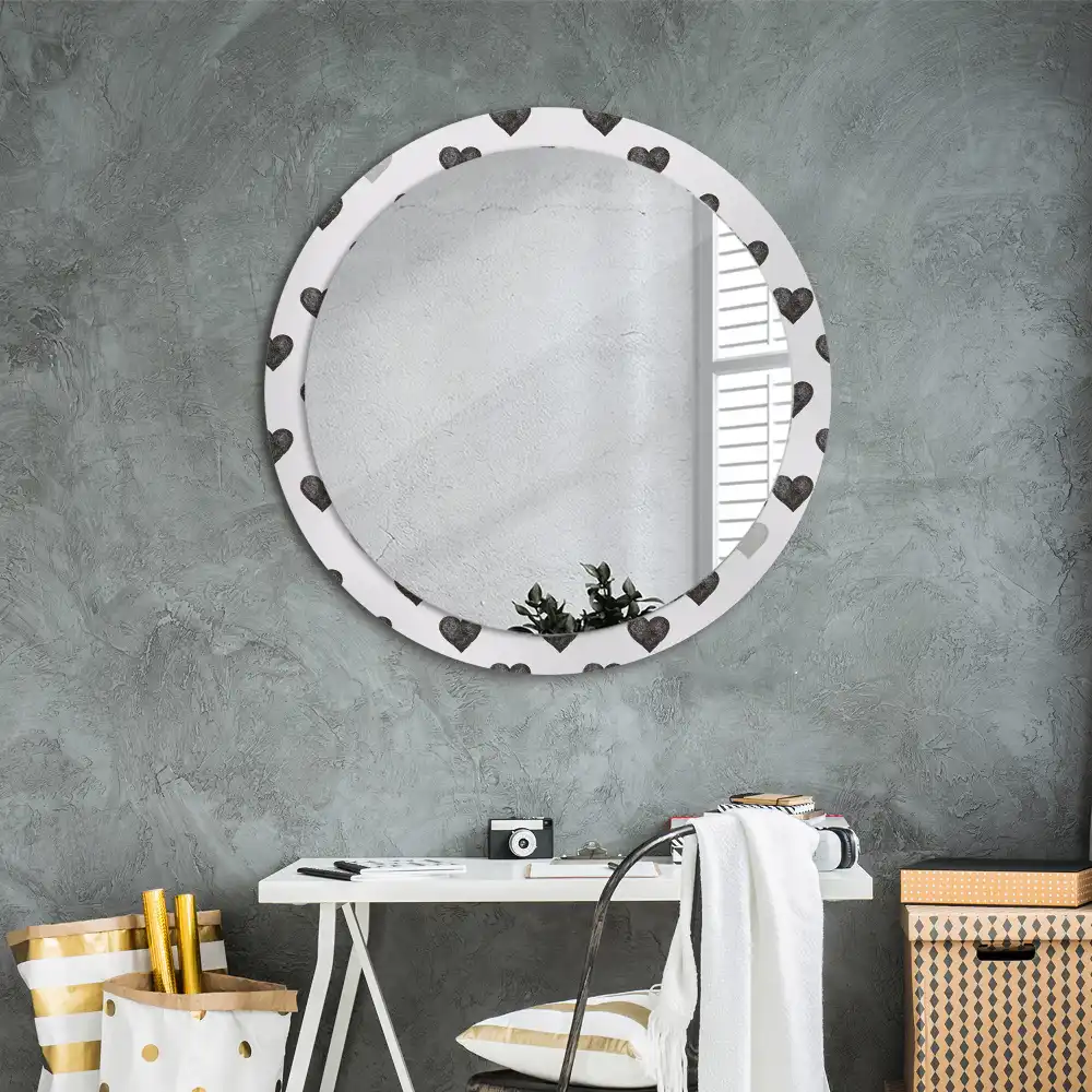 Round mirror frame with print Abstract hearts
