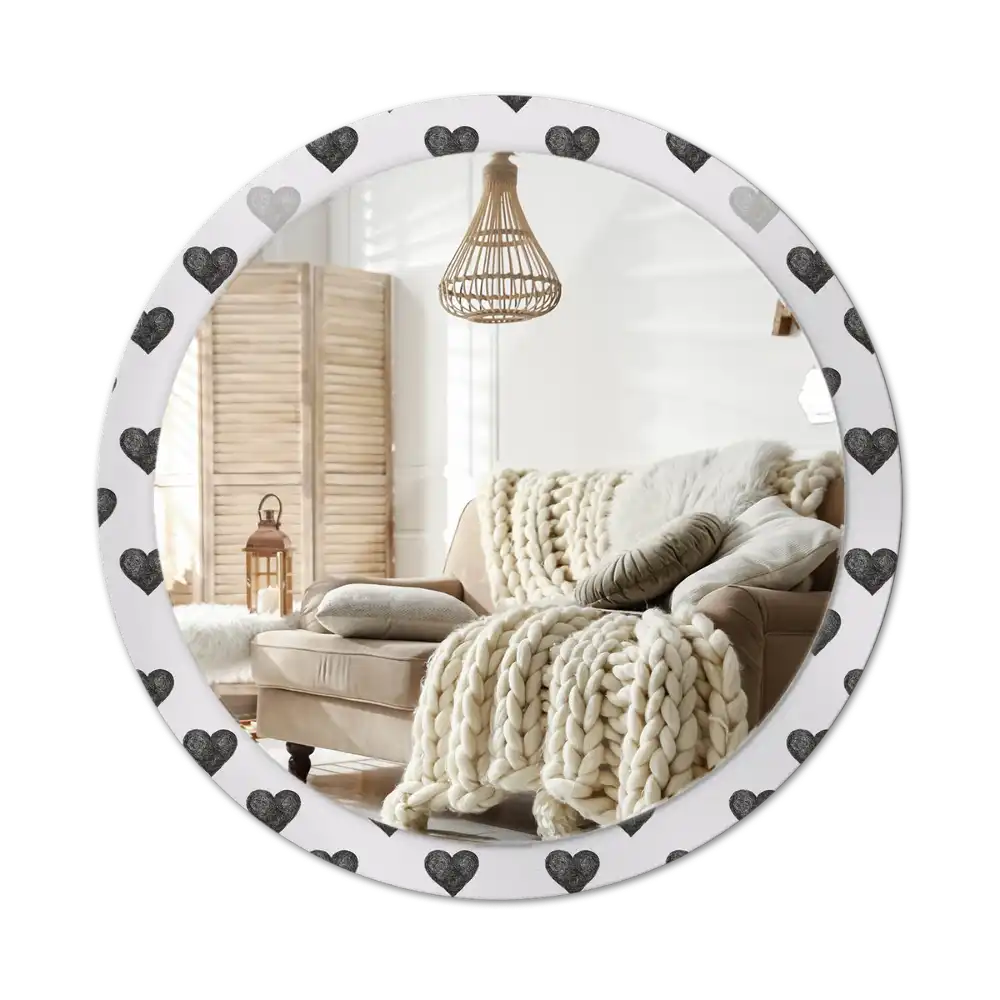 Round mirror frame with print Abstract hearts