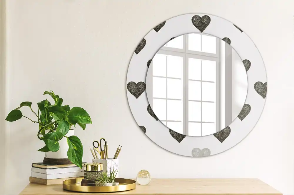 Round mirror frame with print Abstract hearts