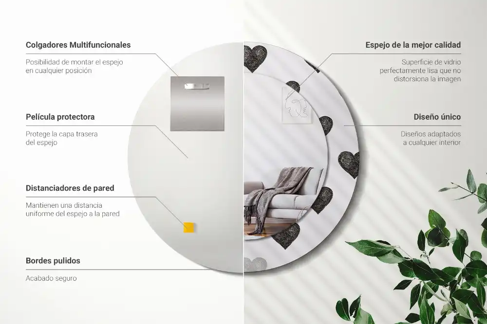Round mirror frame with print Abstract hearts