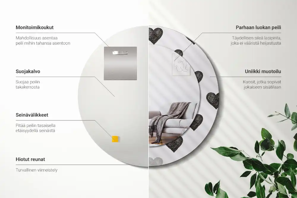 Round mirror frame with print Abstract hearts