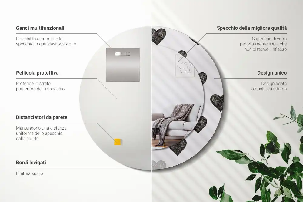 Round mirror frame with print Abstract hearts