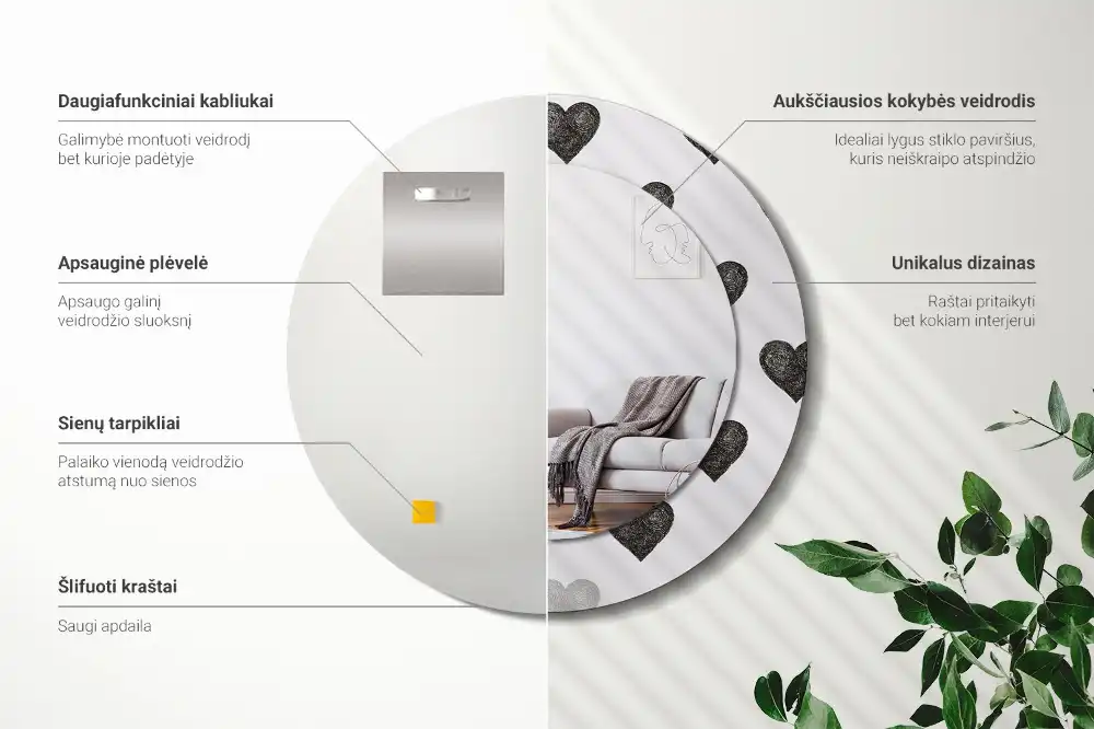 Round mirror frame with print Abstract hearts