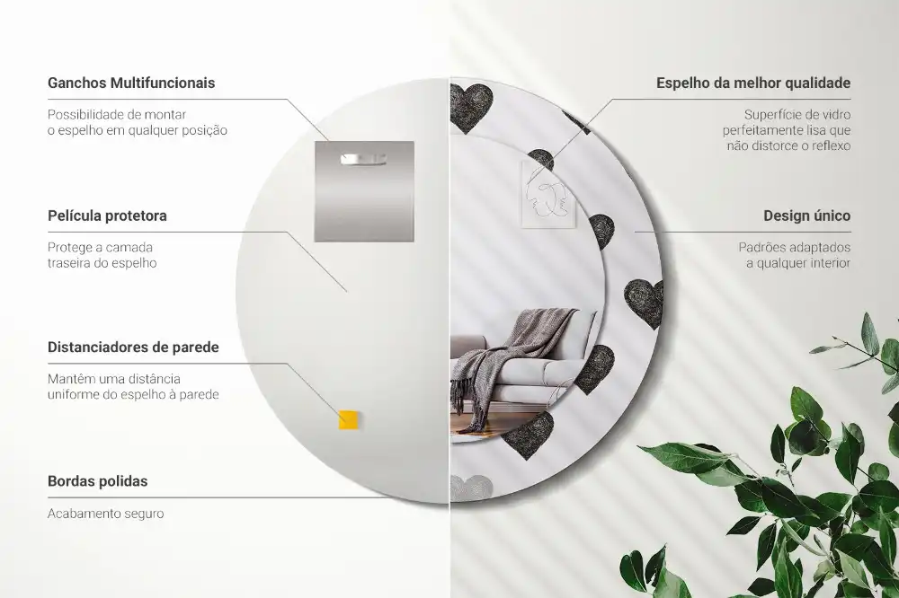 Round mirror frame with print Abstract hearts