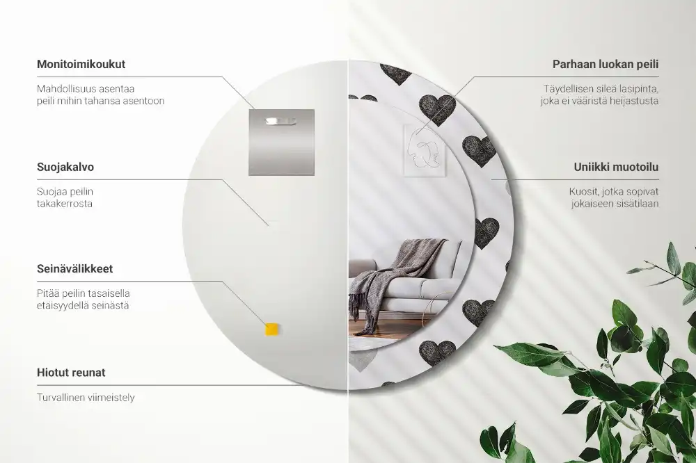 Round mirror frame with print Abstract hearts