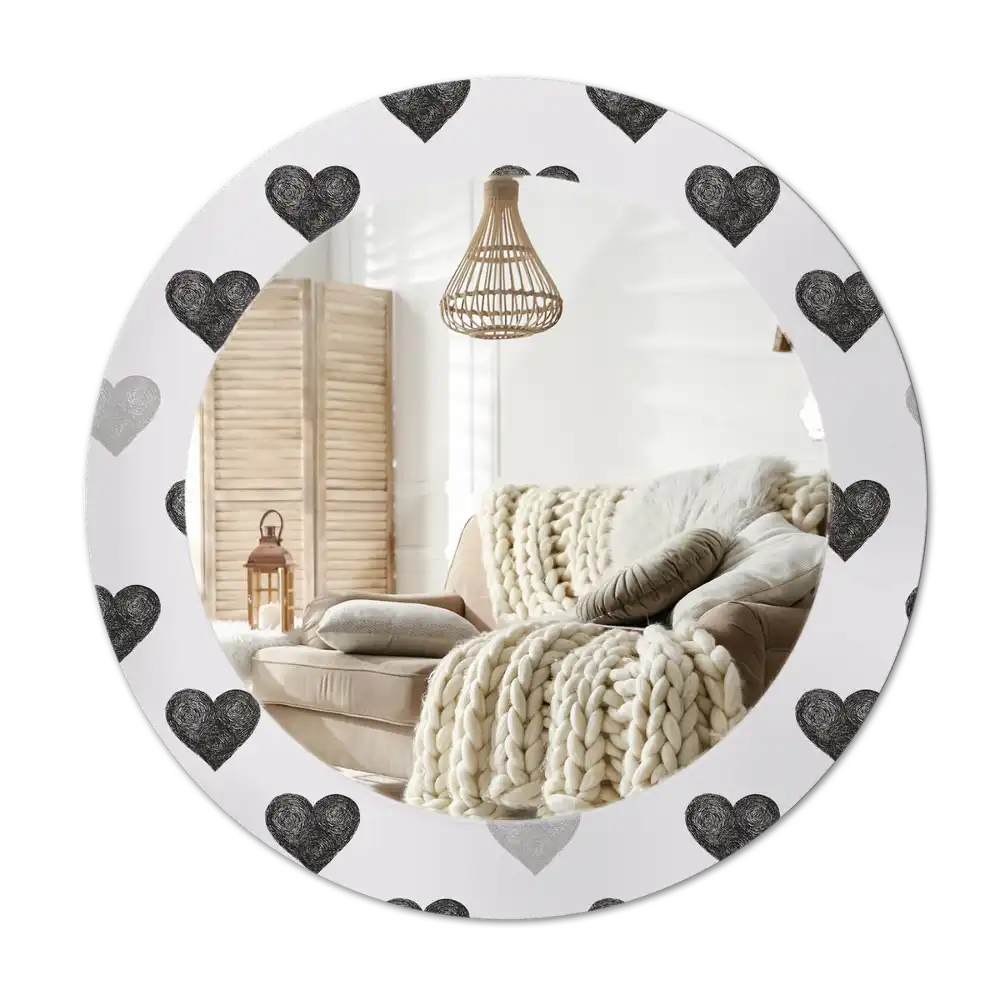 Round mirror frame with print Abstract hearts