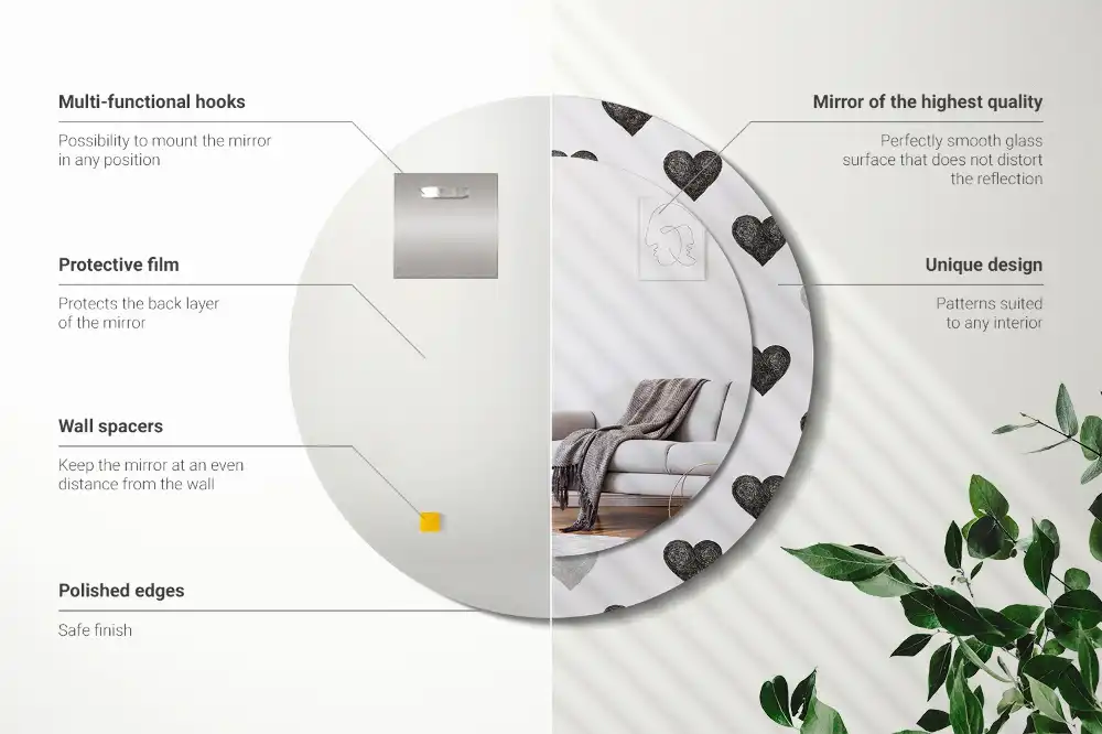 Round mirror frame with print Abstract hearts