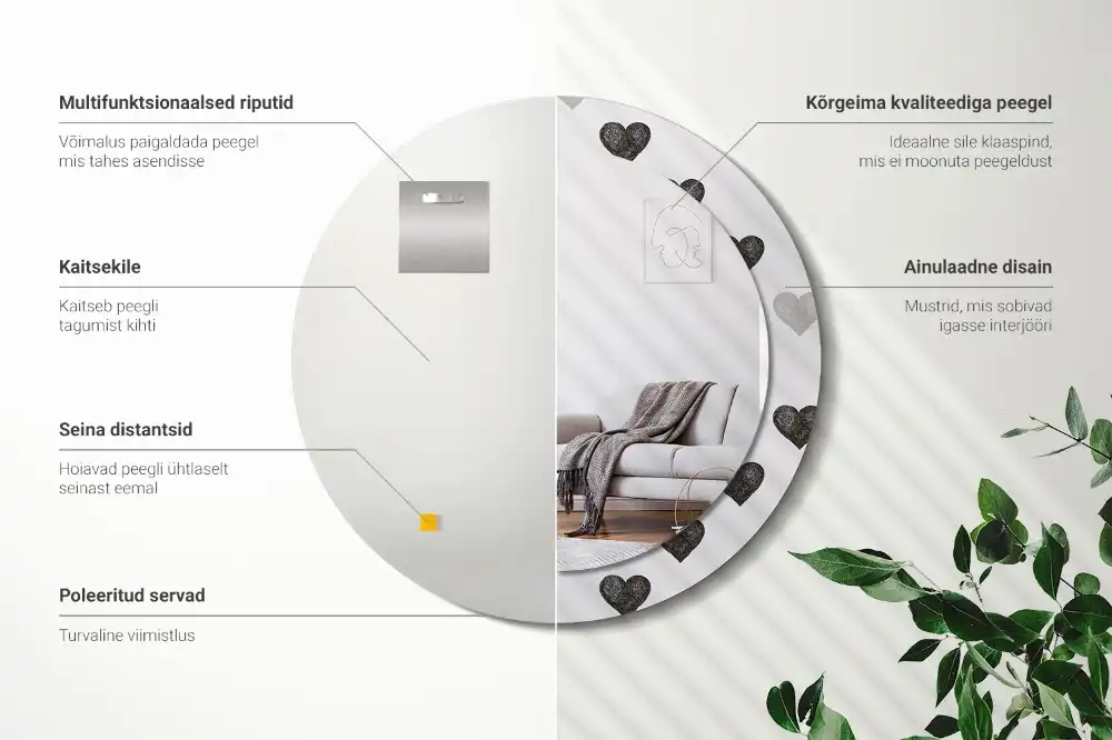 Round mirror frame with print Abstract hearts