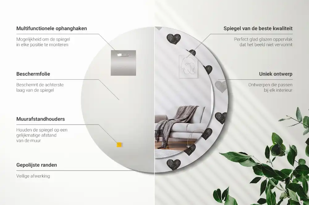 Round mirror frame with print Abstract hearts