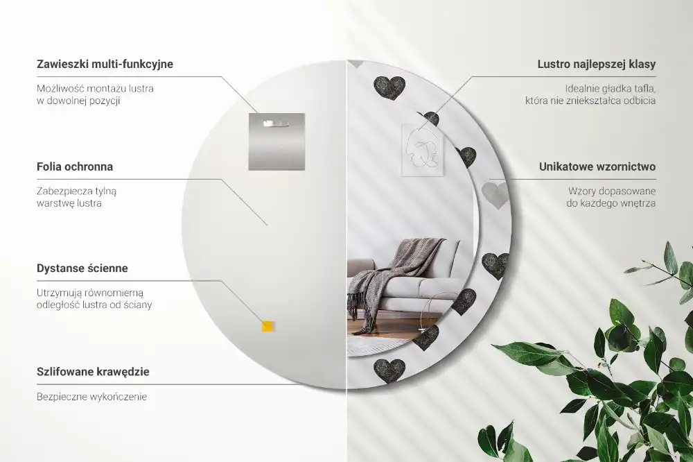 Round mirror frame with print Abstract hearts