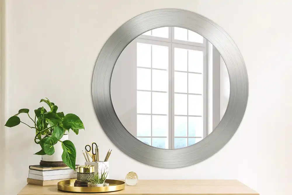 Round mirror frame with print Imitation metal