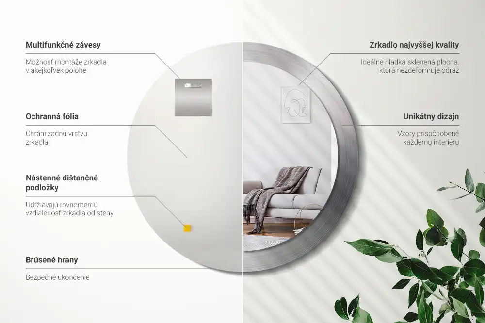 Round mirror frame with print Imitation metal