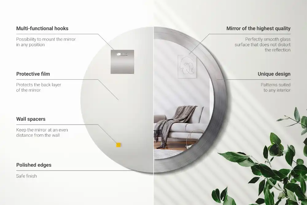 Round mirror frame with print Imitation metal