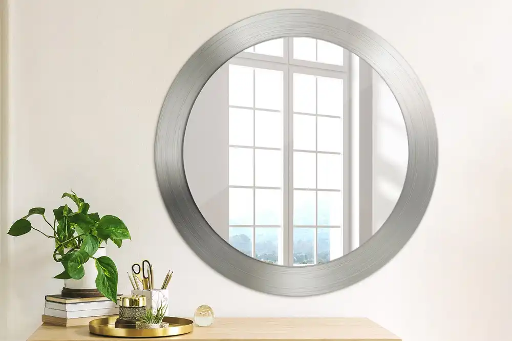 Round mirror frame with print Imitation metal