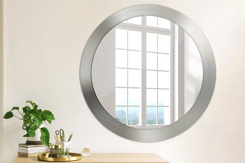 Round mirror frame with print Imitation metal