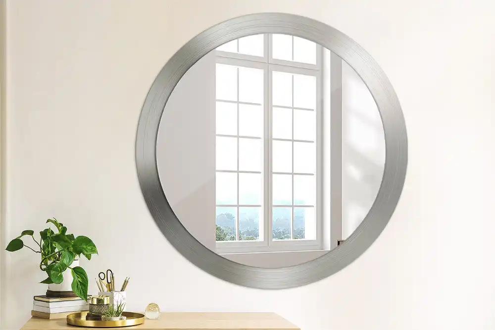 Round mirror frame with print Imitation metal