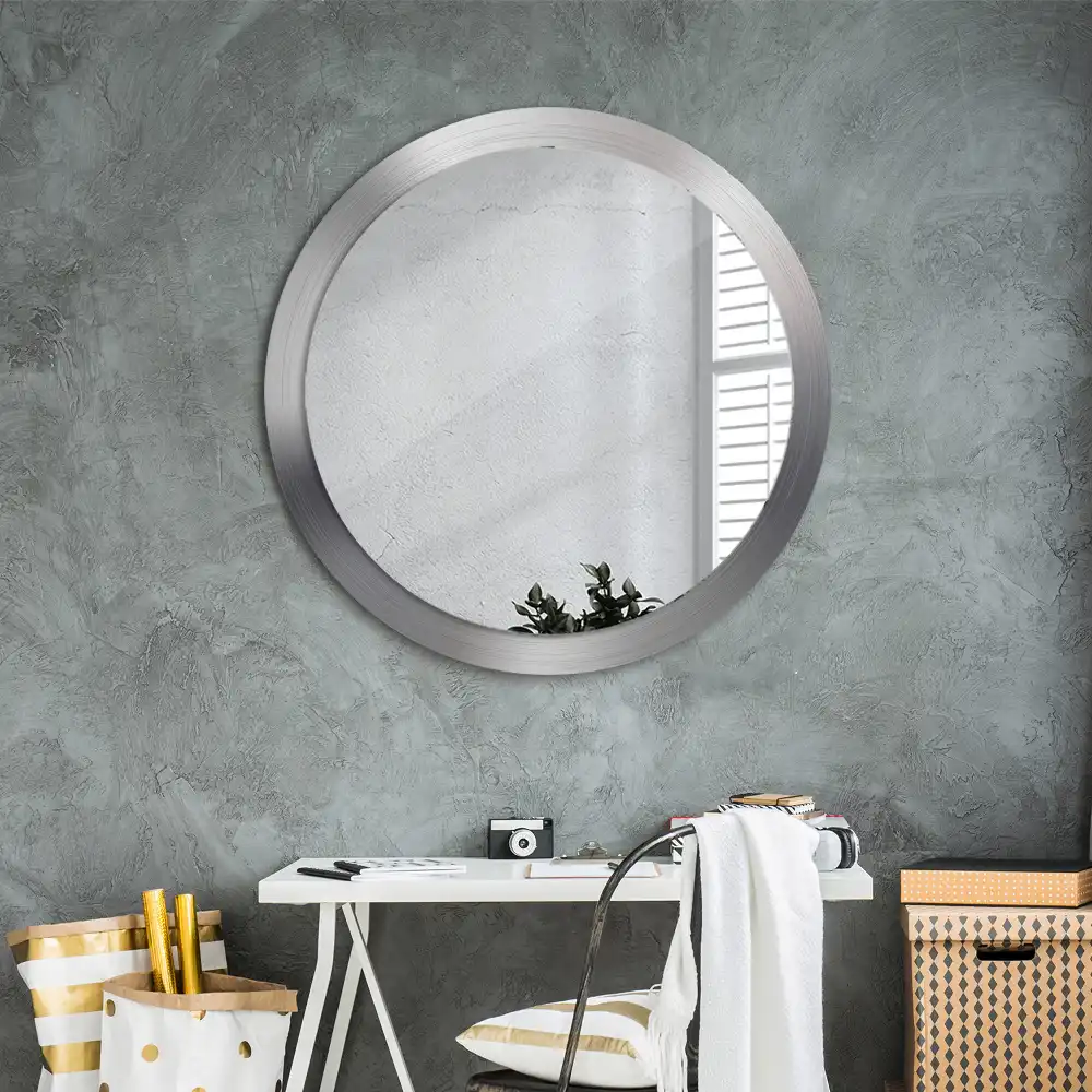 Round mirror frame with print Imitation metal