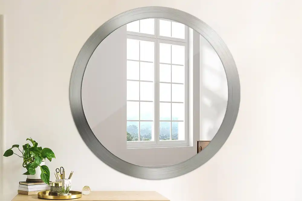 Round mirror frame with print Imitation metal