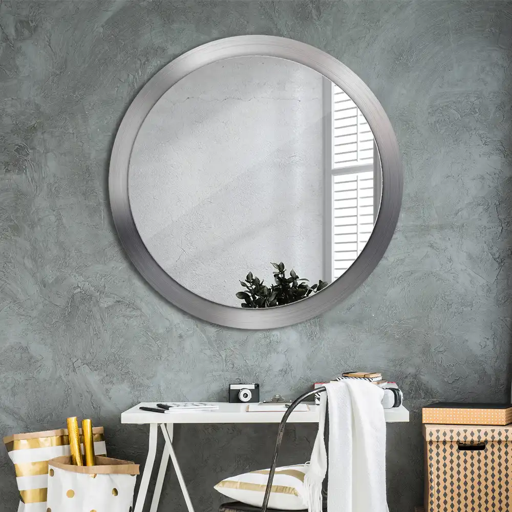 Round mirror frame with print Imitation metal