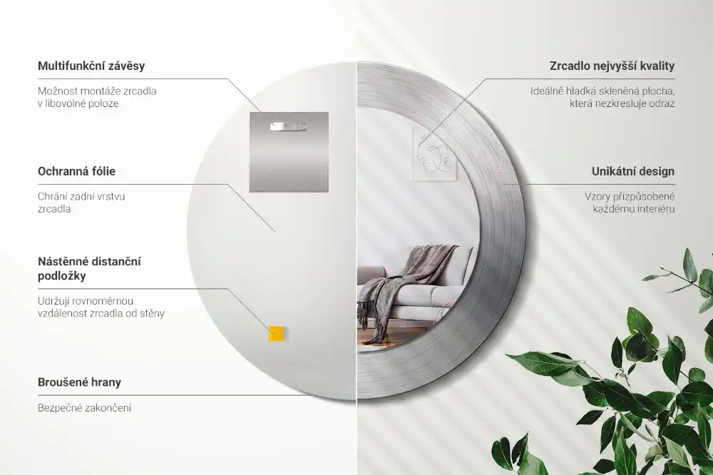 Round mirror frame with print Imitation metal