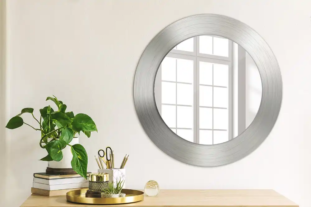 Round mirror frame with print Imitation metal