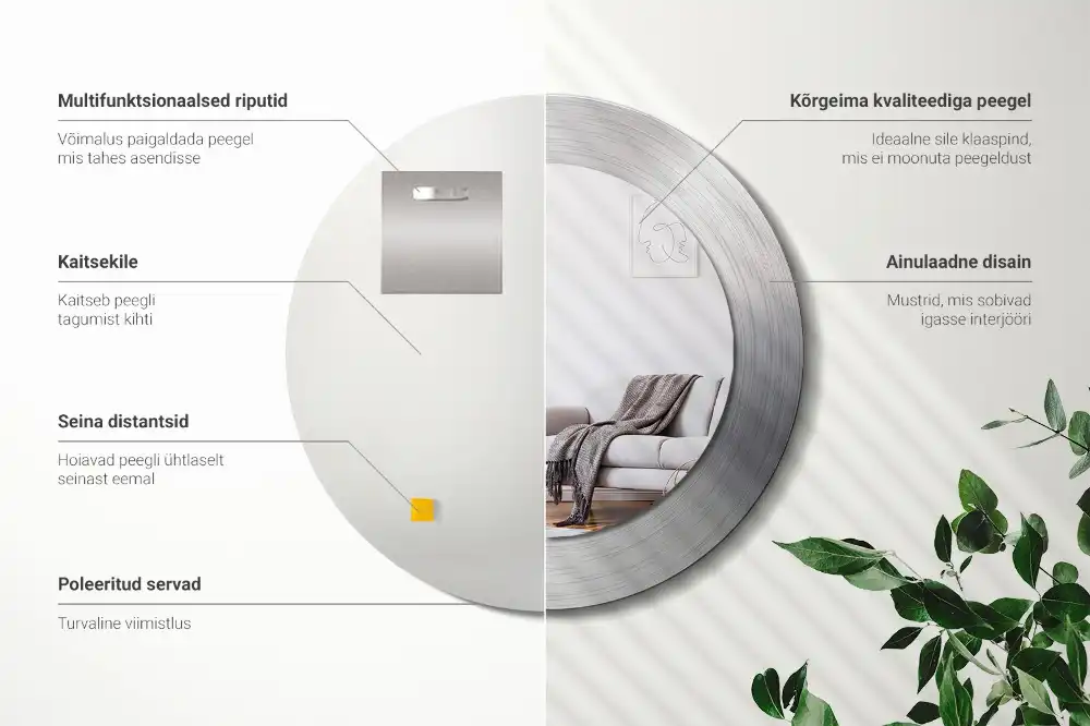 Round mirror frame with print Imitation metal