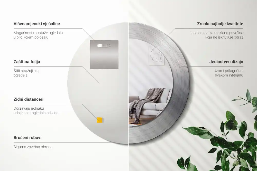 Round mirror frame with print Imitation metal