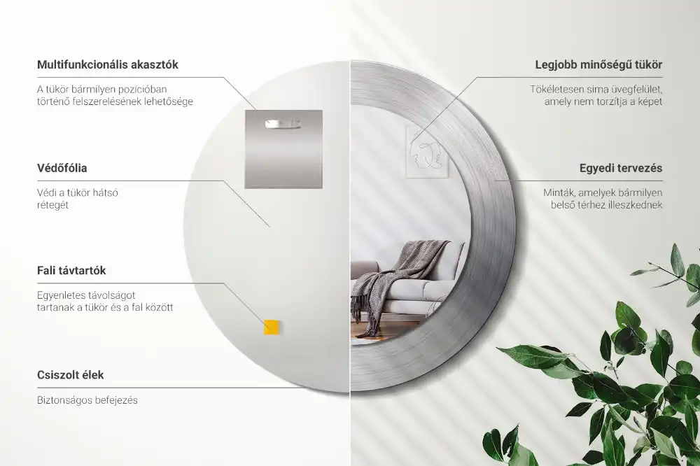 Round mirror frame with print Imitation metal