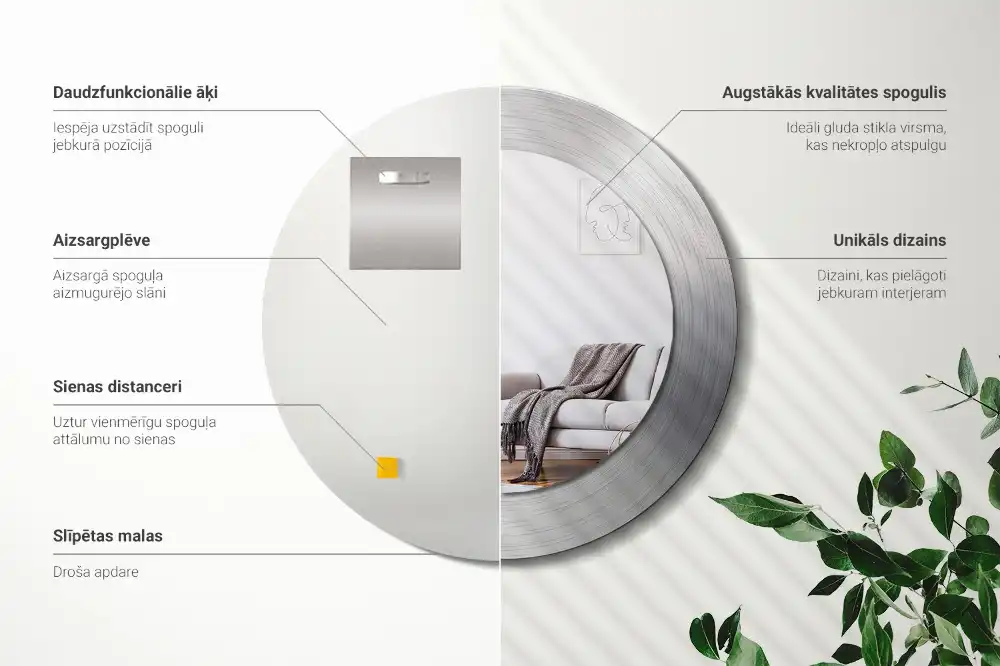 Round mirror frame with print Imitation metal