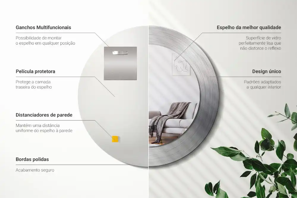 Round mirror frame with print Imitation metal