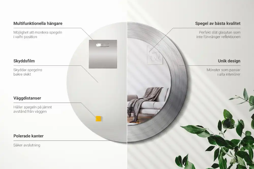 Round mirror frame with print Imitation metal