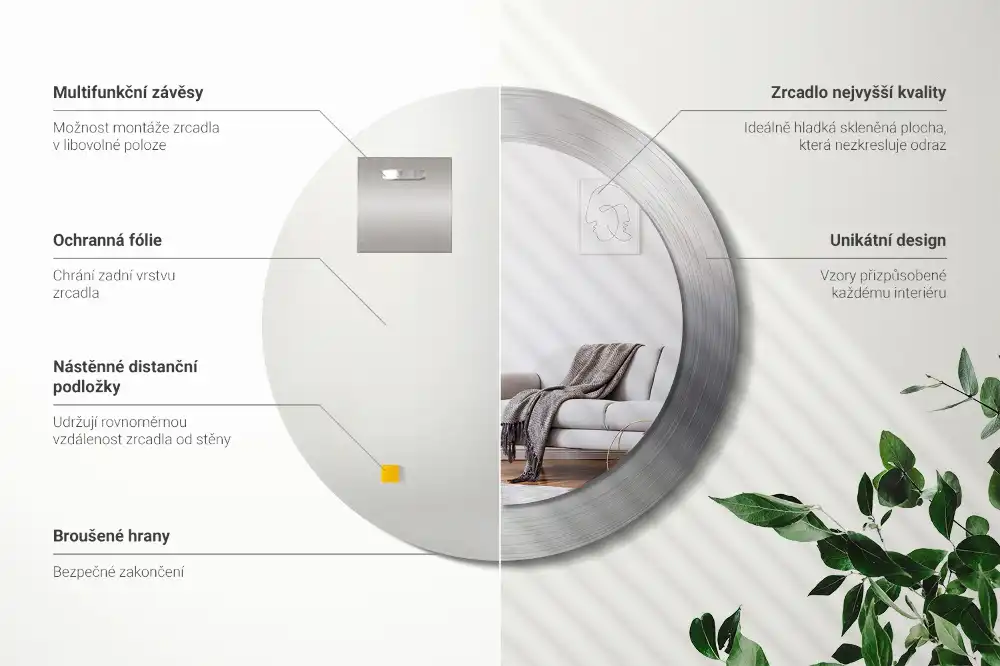 Round mirror frame with print Imitation metal